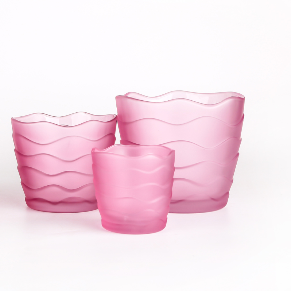 كأس الزجاج نمط موجة اللون الوردي