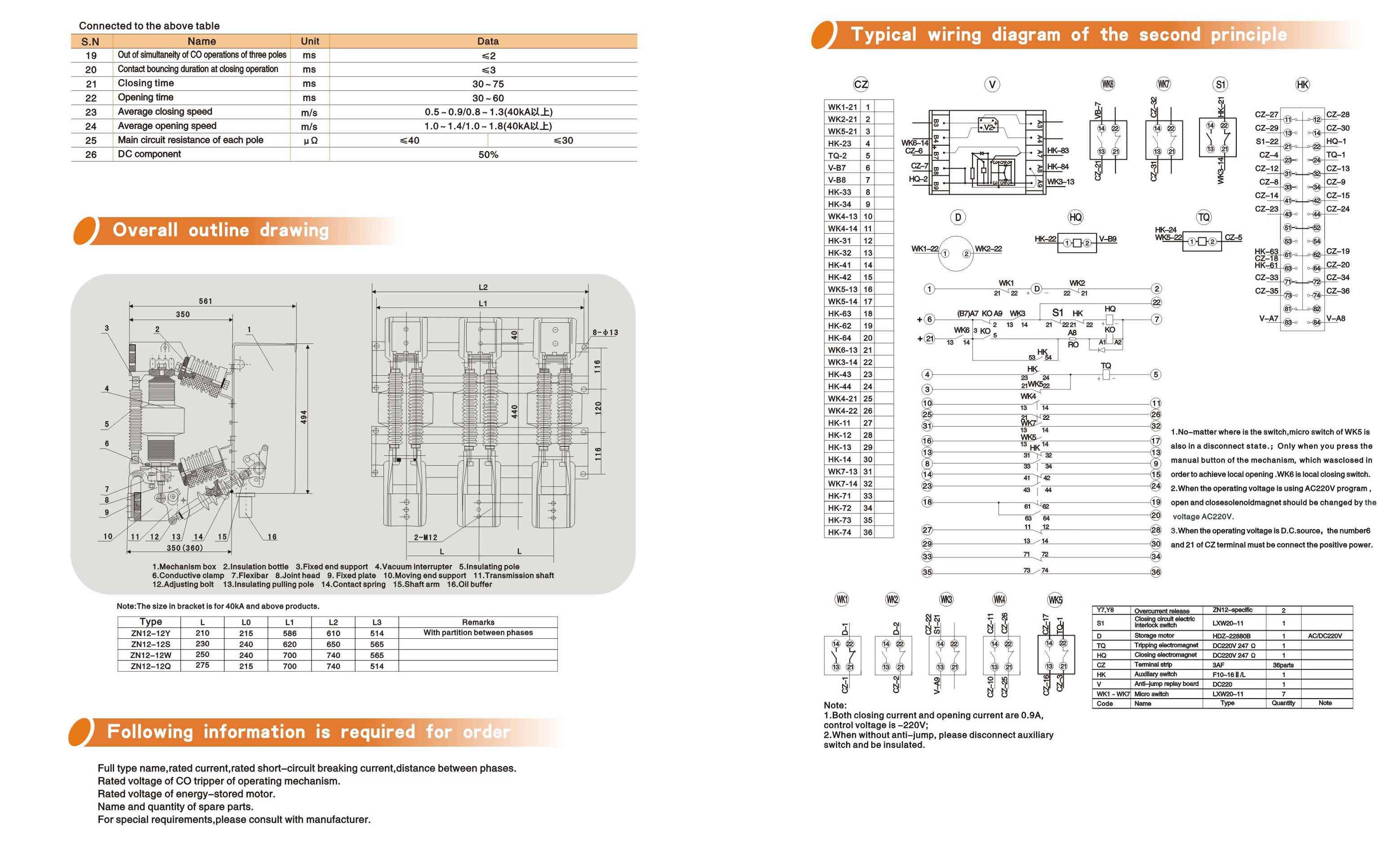 ZN12-12/1600-40 Type VCB Outline Drawing