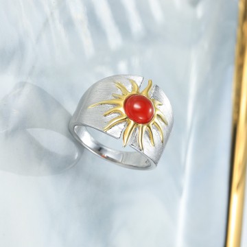 Sun Goddess Medieval Style Natural Red Agate Rings