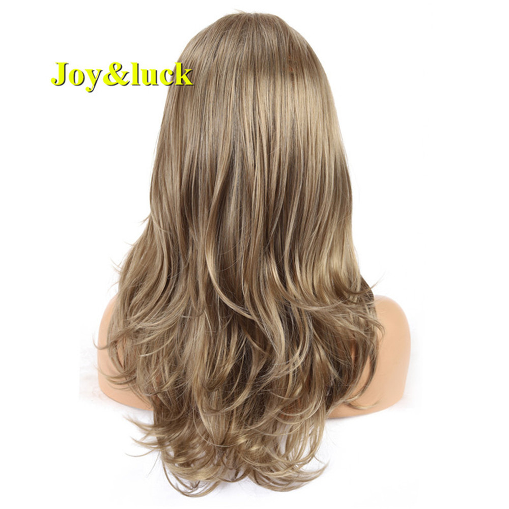 Wholesale Price Long Blonde Mix Brown Color Party Natural Wave Wigs for Women With Bangs Cosplay Wig Style Synthetic Hair Wigs