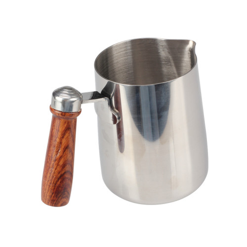 Stainless Steel Milk Frothing Pitcher With Wooden Handle