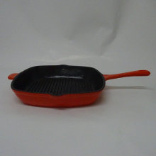 Red Enameled Square Cast Iron Grill Pan