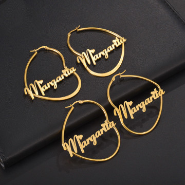 Personalized Stainless Steel Gold Plated Name Heart Earrings