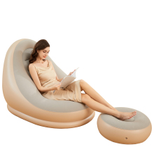 Modern PVC Inflatable Flocking Sofa Chair with Footrest - Brown