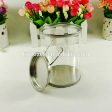 High quality custom with metal lid transparent PVC cylinder tin box for gift