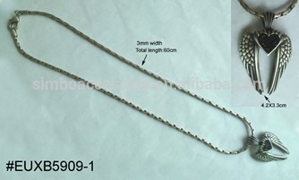 silver ox tin alloy wing pendant necklace with rhinestones heart,diamond necklace,tin men's jewelry,high end goods,new 2015