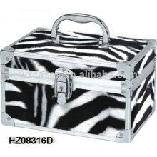 fashionale aluminum beauty case with zebra PVC leather as skin