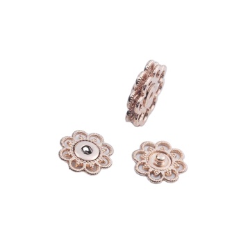 Flower Fashion Round Alloy Snap Buttons: Metal Snap Button Flower Press Stud Buttons - BM10819