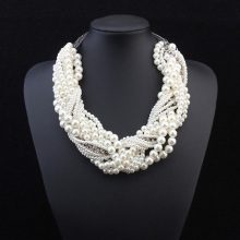 Handmade Weave Beads Pearl Twisted Statement Collar Necklace