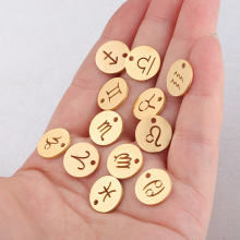 Wholesale 12 Zodiac Charms Pendant Disc Necklace in Polished Stainless Steel Jewelry Accessory