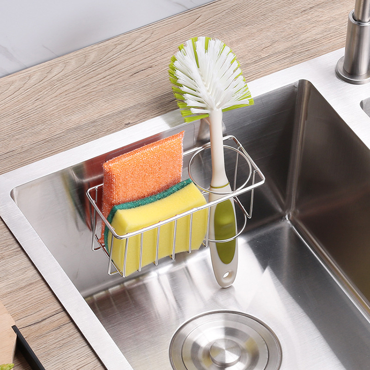 Kitchen Polished Stainless Steel Sink Suction Organizer Basket Sink Caddy Sponge Holder Soap Brush Holder