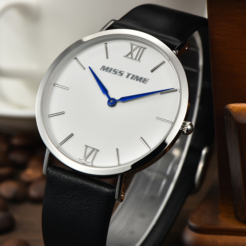 minimalist genuine leather strap case quartz watch