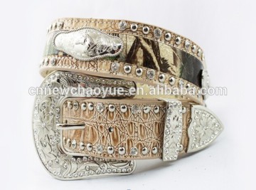 Camo Rhinestone Belt with Bling Buckle