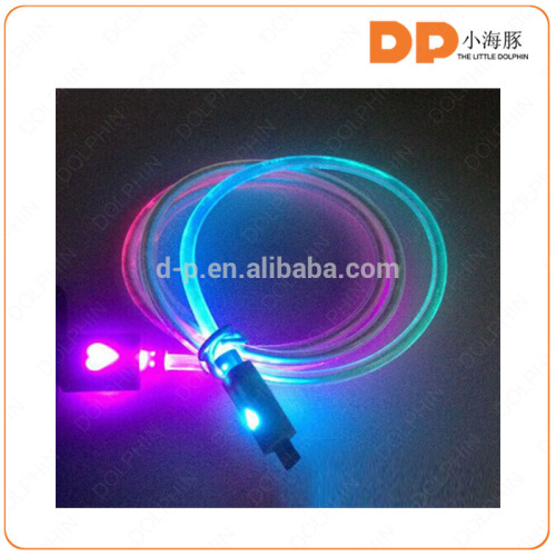 Beautiful multicolor flashing led light up usb charging cable for mobile phone