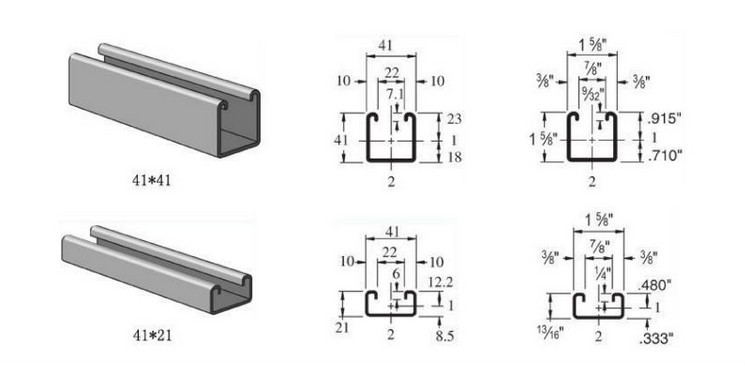 dimensione del profilo per il canale del puntone solare profile size for solar strut channel