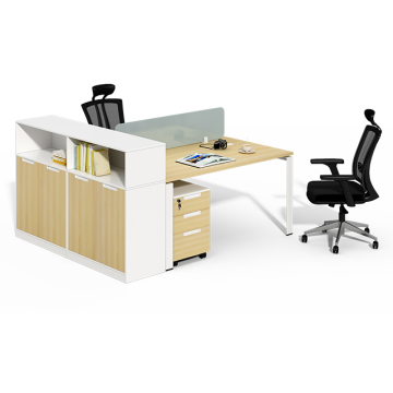Two-Person Studio Layout: Open Overhead Cabinet Desk Tables for Office Workstation