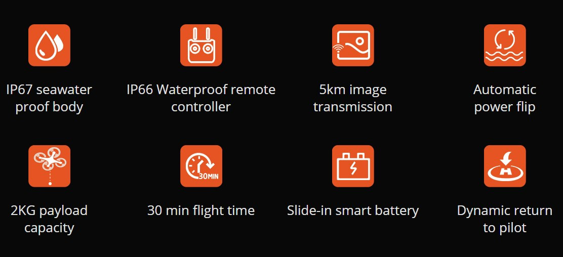 IP67 Waterproof  2kg payload Swellpro SplashDrone 4 camera fishing drone with Night vsion & rescue