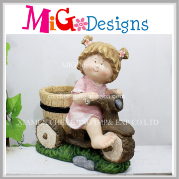 Hot Sale Little Girls Riding Bike Outdoor Ornament Pot Plant