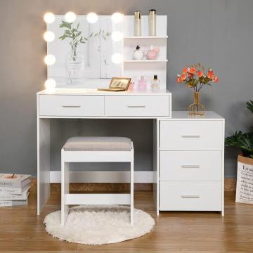 Girls White Large Vanity Set with Storage Shelves