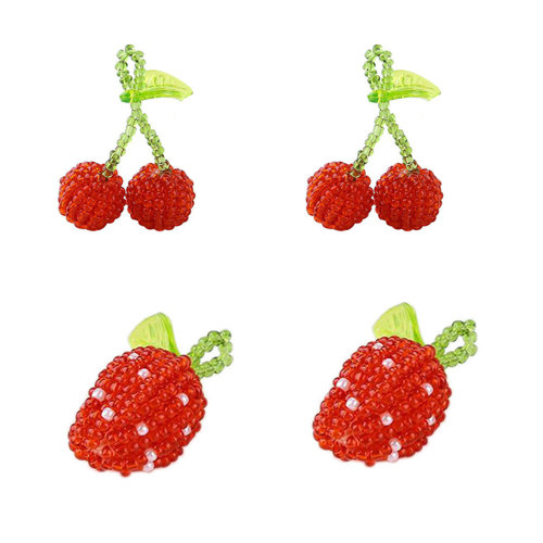 Mode Femmes Doux Perlé Fruit Pendentif Tissage Cerise Fraise Feuille Verte Fruit Boucles D&#39;oreilles DIY Accessoires