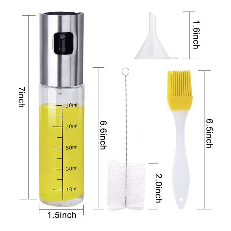 Olive Oil Sprayer for Cooking 4 IN 1 Refillable Oil and Vinegar Dispenser Bottle with Bottle Brush and Oil Funnel for BBQ