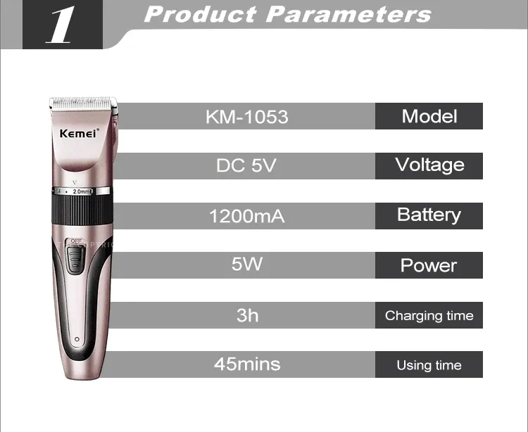 Professional Grooming Kit Hair Cutting Trimmer Kemei Km-1056 Stainless Steel Blade Multi-Gear Quiet Rechargeable Easy Clean for Home Salon