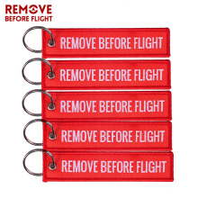 Custom Shape Polyester Red Key Chains with Remove Before Flight Tag, Woven Key Ring and Chain
