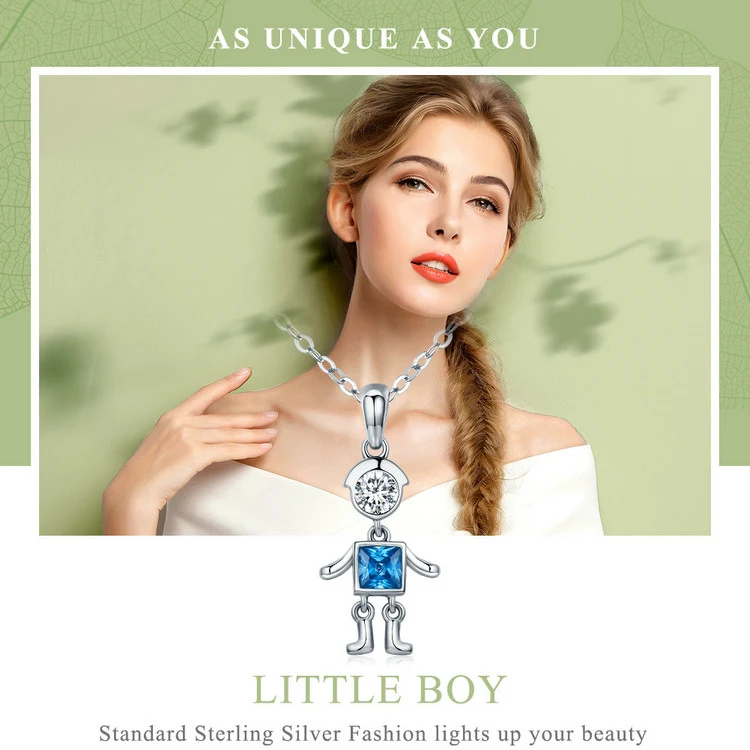 925 Sterling Silver Necklaces with Cute Figure Cool Boy & Girl Pendant