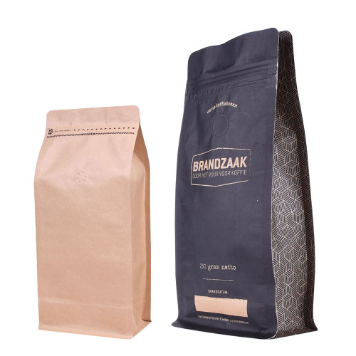 Biodegradable Custom Printed Coffee Bean Packaging Kraft Paper Flat Bottom Pouch With Zipper & Valve