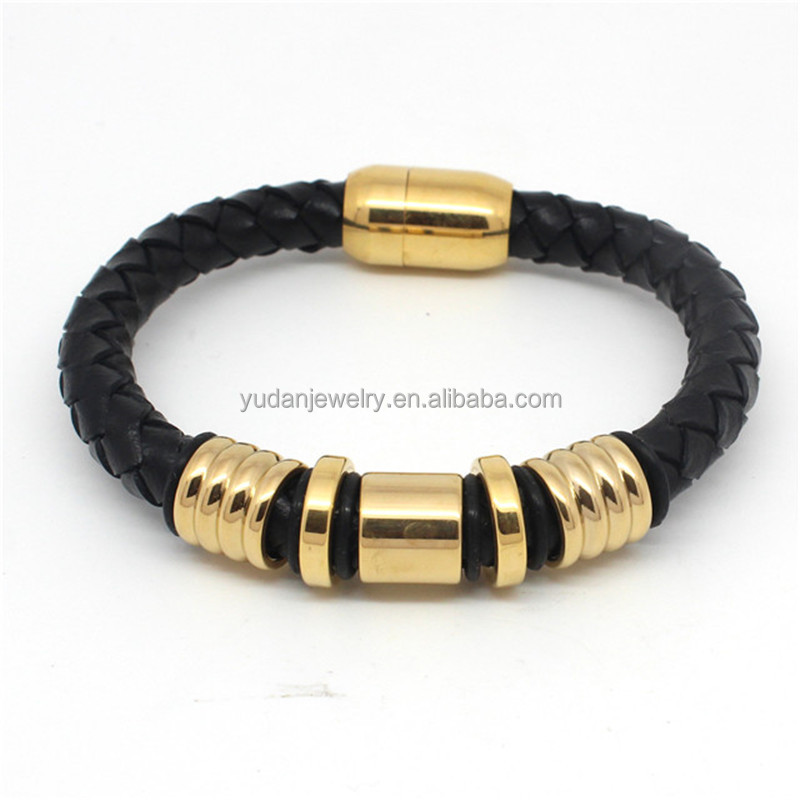 Wholesale 8mm Black Leather Bracelet With Magnetic Closure