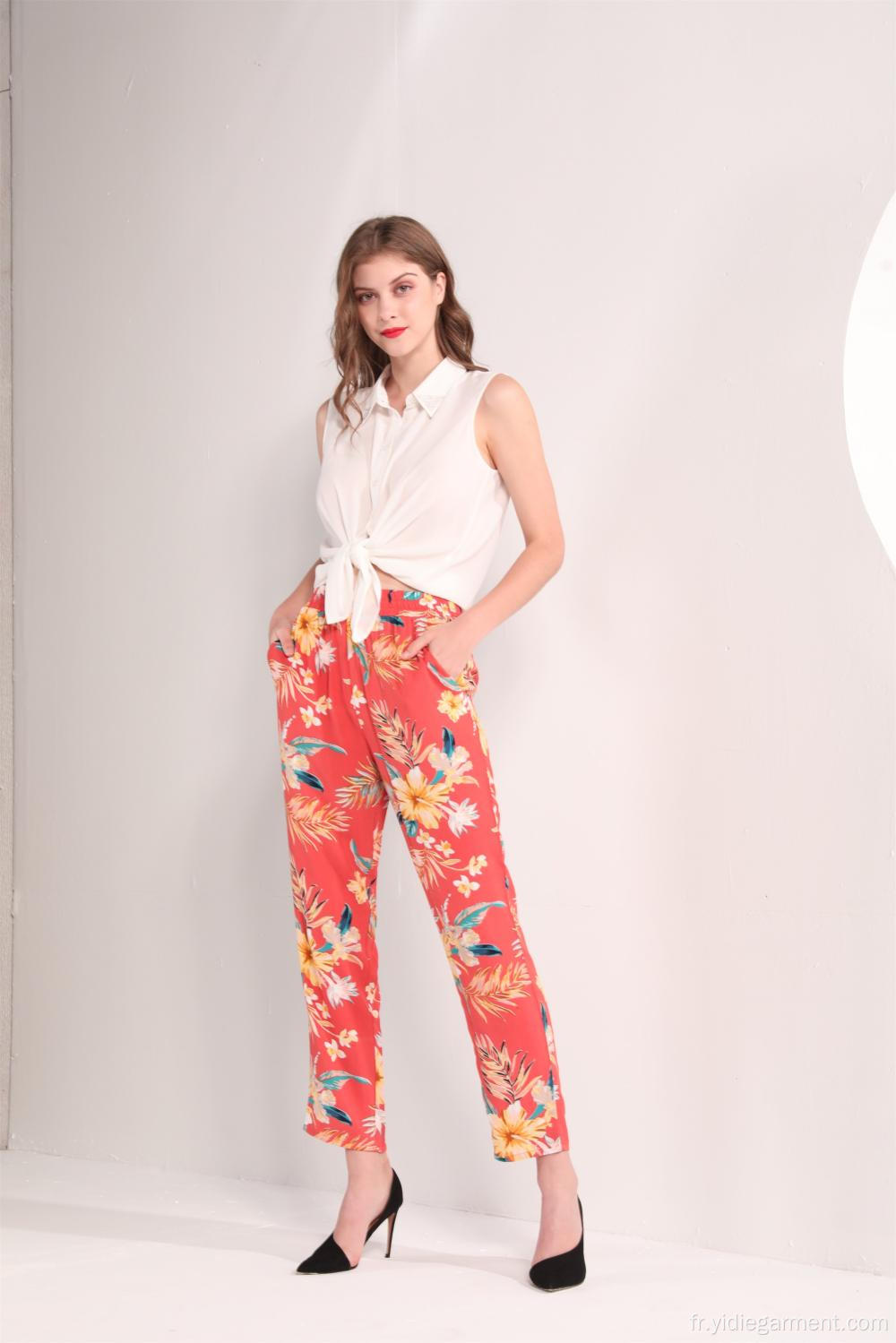 Pantalon à la cheville à imprimé floral tropical pour femme