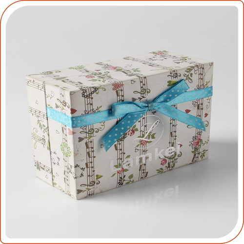 Lovely printing gift box ribbon closure birthday gift watch box