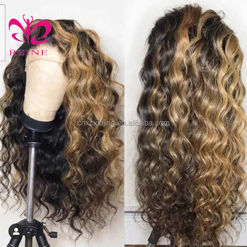 13x4 Lace Front Human Hair Wigs Highlights Honey Blonde Ombre Brown Curly styles Frontal lace Wig highlight for Woman Preplucked