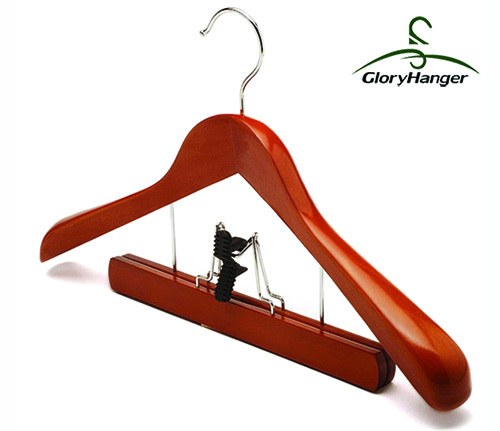 Gloryhanger new style 2 in 1 wooden coat hanger with pants hanger