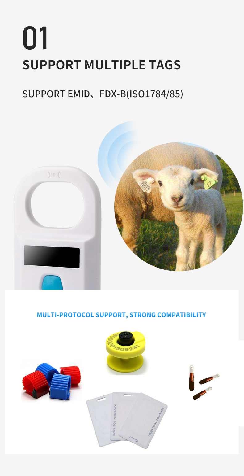 125Khz / 134.2Khz RFID animal Tag Reader Animal microchip Reader Handheld rfid Animal Reader