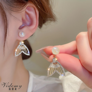 Mermaid Tail Pearl Drop Earrings Trendy Accessories