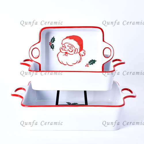 ハンドル付きクリスマスデカールセラミック耐熱皿セット