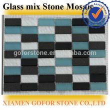 strip stone crystal glass mosaic, glass mix stone mosaic