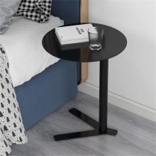 Round Black Iron Pub Table with Spray Paint - V Shaped Side Table for Sofa