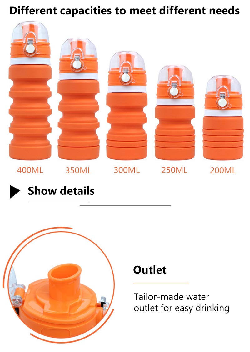 New Silicone Folding Water Bottle Portable Creative Water Cup Outdoor Sports Bike Plastic Water Bottle 250ml