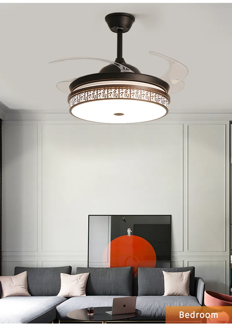 Retractable Blade Ceiling Fan with Remote Control and LED Light