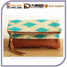 Foldover Jute Clutch Bag With Leather Bottom