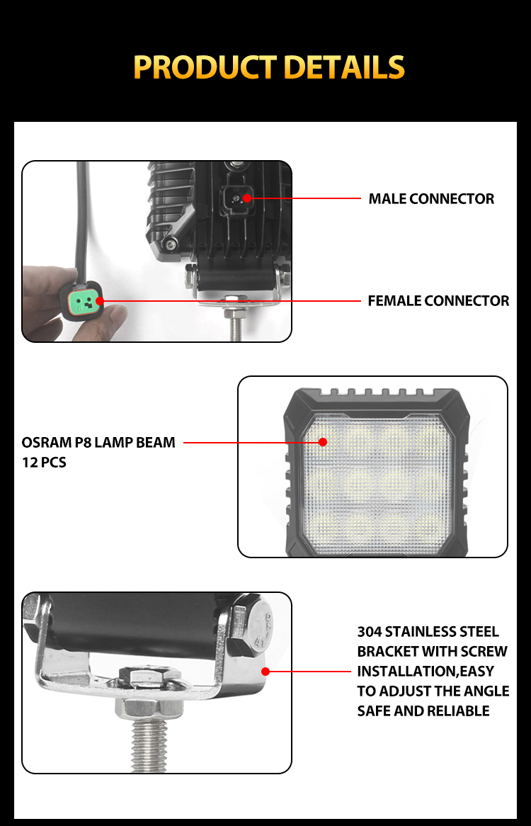 Chiming การออกแบบใหม่ 4.3 "35w osram ชิป LED การเกษตรทำงานแสงมากกว่าความร้อนป้องกัน ECER10 IP67 ปลั๊ก DT