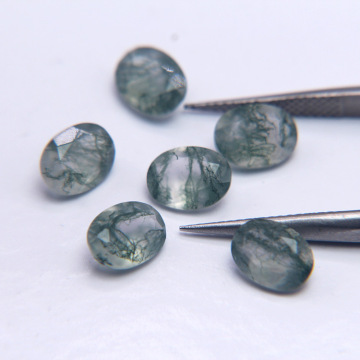Natural Water Grass Moss Agate Oval Loose Stones