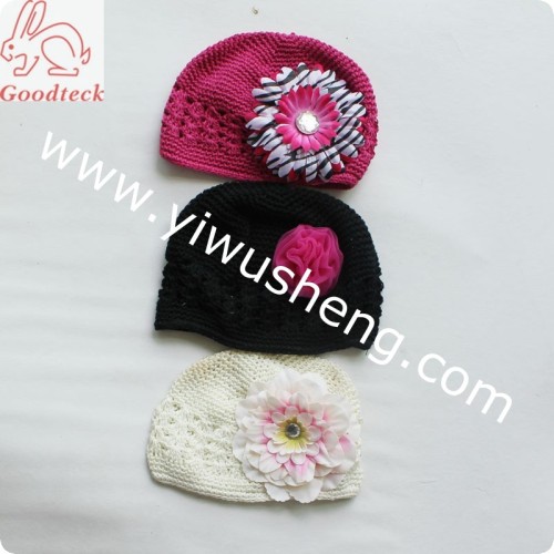 Hot sale baby comfortable soft caps,baby knit beautiful hat with flower