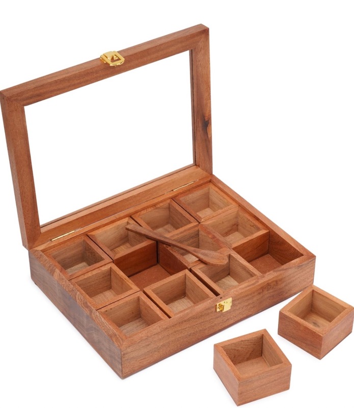 12 Compartment Wooden Seasoning Jar Set