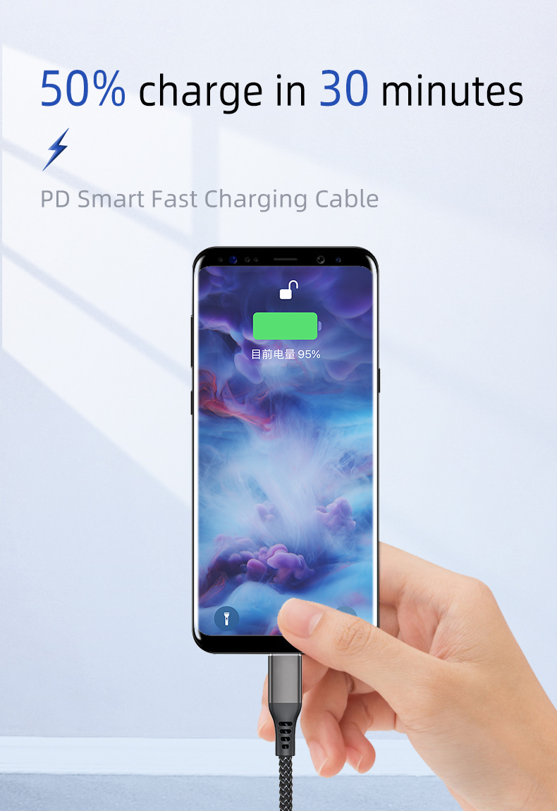 3A PD Fast Charging USB Type C Charger Cable, Nylon Braided Data Cord C to C Phone Charger for Samsung