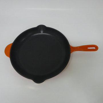Orange Enameled Round Cast iron Skillet Pan Fry pan