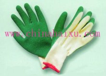 natural green rubber coated worker gloves