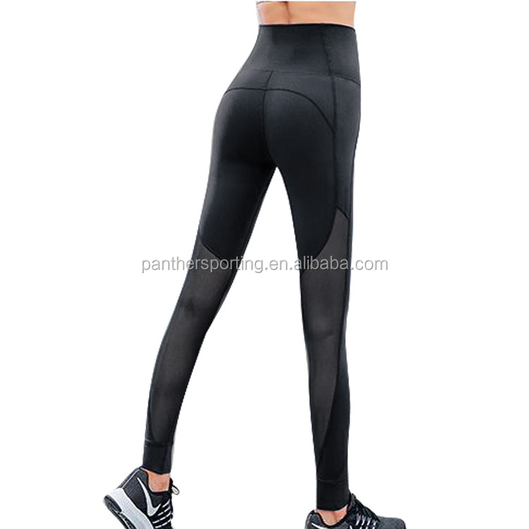 Mesh tight fitness leggings yoga 73% polyester 27% spandex black leggings design for woman